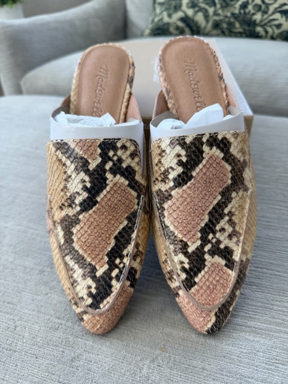 Madewell The Frances Skimmer Mule Snake Embossed Leather | Blush Multi NIB SZ6